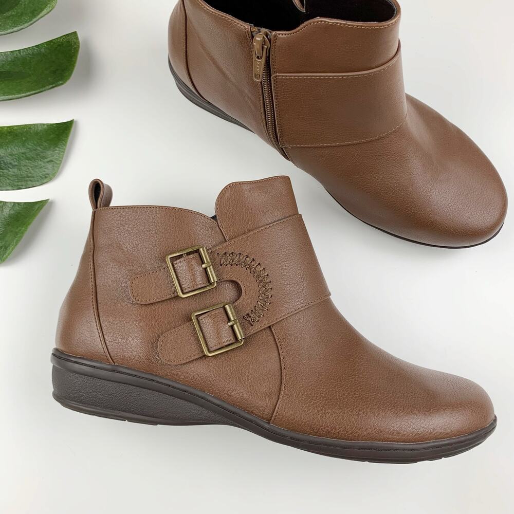 Comfortview Amberly Ankle Boots Brown Faux Leather Comfort Shooties Women's 12